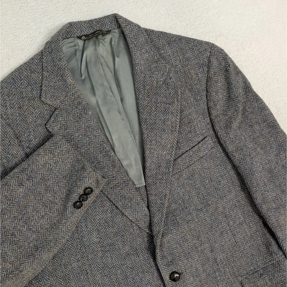 Men's VTG Joseph A Bank Blazer HARRIS TWEED SCOTTISH WOOL Gray Harringbone‎